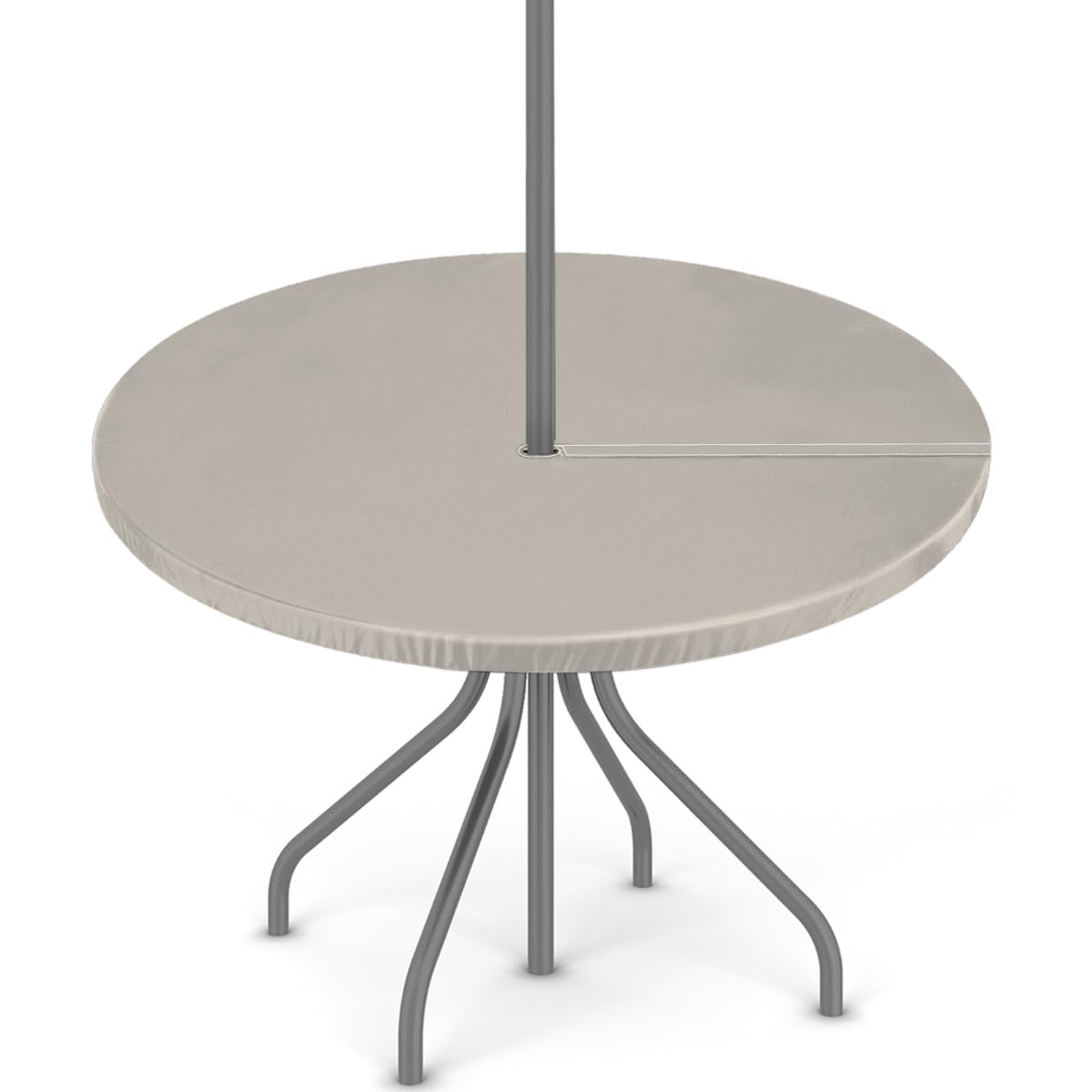 Mexpekil Outdoor Tablecloth Beige Fitted Round Table Cloth with Umbrella Hole and Zipper, Wipe Clean Tablecloth for Garden Patio Table — image 1