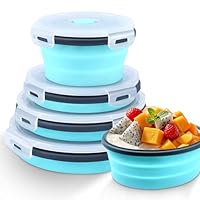 swihorab Collapsible Food Storage Containers with Lid & Air Vent, 4 Pack Round Foldable Collapsible Storage Containers Sets, Lunch Bowls for Camping, Travel, Microwave Freezer Dishwasher Safe