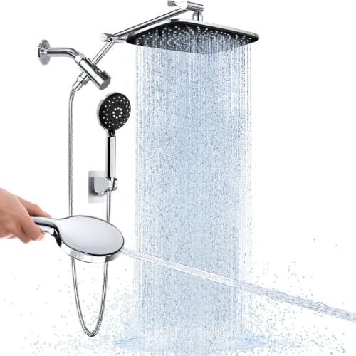 Image of Veken 11.8 inch Rain Shower Head with Handheld, High Pressure Handheld Shower with Multi Spray Modes, Rainfall Combo with 15 inch Metal Extension Arm, Detachable Dual Shower and Power Jet, Chrome Silver