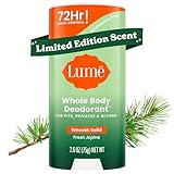 Lume Whole Body Deodorant - Smooth Solid Stick - 72 Hour Odor Control - Doctor Developed - Aluminum Free, Baking Soda Free and Skin Loving - 2.6 Ounce (Fresh Alpine)