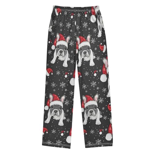 Christmas Pajama Pants Dog Christmas Hat Snowflake Long Sleep Pants Lounge Bottoms2