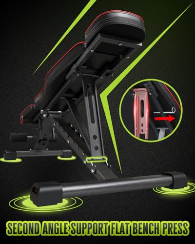Adjustable Weight Bench for Bench Press, 880LBS Stable Workout Bench with Bench Press Rod/Extended Head, Foldable 90 Degree Weight Benches for Home Gym, Incline/Decline Bench Exercise Bench