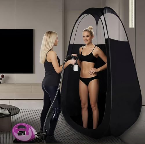 Image of 9-in-1 Large Deluxe Spray Tan Tent with Tan Spray Tanning Essentials Kit, Pop Up Portable Professional Mobile Self Tanning Tent Booth with Carry Bag & Waterproof Floor