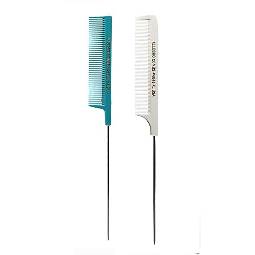 Vista 9 de Allegro XL - Peines de cola de rata y separación de cola de metal (2 unidades, aguamarina y blanco)