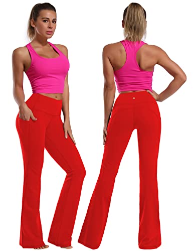 Image of BUBBLELIME 29 inch /31 inch /33 inch /35 inch /37 inch Women High Waist Bootlegs Yoga Pants Tummy Control Bootcut Workout Flared Out Pockets