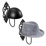 MyGift Wall Mounted Vintage Style Black Metal Hat Hooks Wig Hangers with 7 Inch Round Domes, Decorative Baroque Entryway Hanging Cap Display Racks, Set of 2