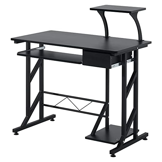 HOMCOM Mesa de PC Mesa de Ordenador Escritorio de Oficina Mesa para Hogar Escuela y Oficina Mobiliario 90x50x95cm Madera Negro