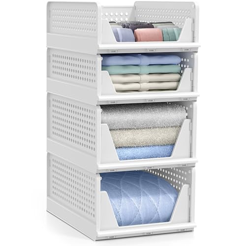 Image of Sorbus Shelf Organizer - Closet Shelf Organizer for Clothes, Closet, Bathroom, Kitchen, Garage - Plastic Stackable Shelf Organizer Baskets - Open Front Design Under Shelf Organizer