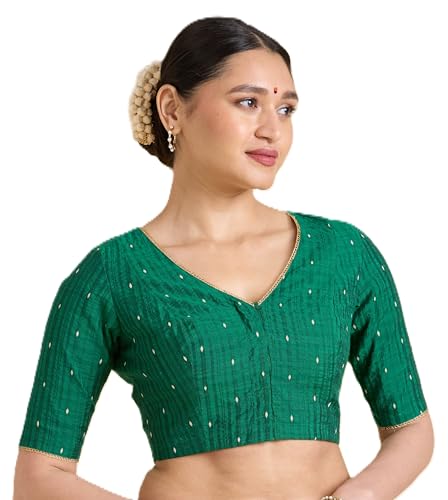 Image of Studio Shringaar Women's Handloom Cotton Silk Readymade Saree Blouse