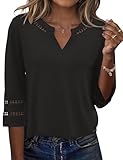RAPBIN BLUSE DAMEN ELEGANT 3/4 ARM SHIRT FRÜHLING SOMMER BUSINESS OUTFIT BLUSEN SPITZE BESTICKT VINTAGE SCHICKES OBERTEIL MODE TOPS SCHWARZ XL