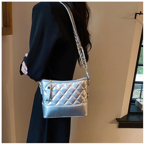 Quilted PU Leather Crossbody Bag for Women Quilted Purse Vintage Hobo Shoulder Bags Handbags Bucket Bag with Zipper2