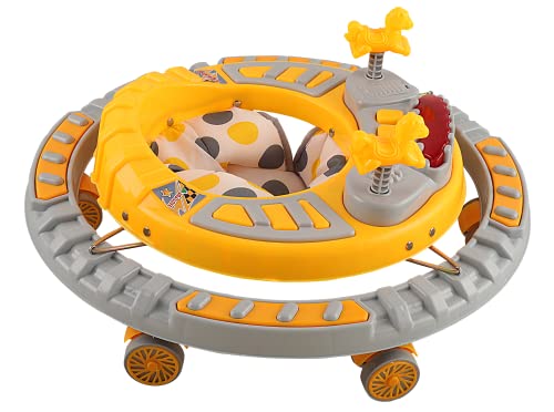 JoyRide-Poppy-Round-Kids-Walker-with-Foldable-4-Seat-Height-Adjustable-Cushion-Seat-Activity-Walker-for-Baby-with-Musical-Toy-Bar-Walker-Baby-6-18-Months-Boys-Girls-Yellow