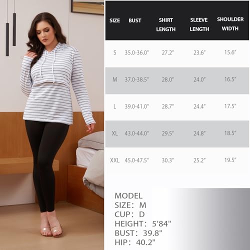 Bhome Nursing Shirt Long Sleeves Hoodie Breastfeeding Top Sweatshirt