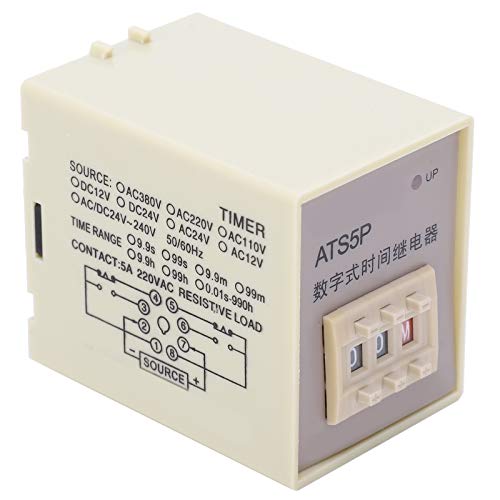 Hapivida relé temporizador digital con pantalla LED y ajuste cíclico flexible, modelo ATS5P 55 x 41 x 84 mm plástico para automatización industrial y maquinaria (12 V CC.)
