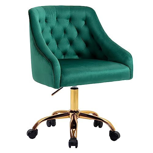 WOEOA Chaise de Bureau en Velours, pivotante Ergonomique, Chaise de Bureau à roulettes, réglable en Hauteur, pour Chambre, Coiffeuse, jusqu'à 135 kg, Filles Femmes -...