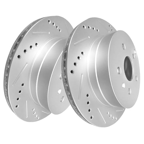 Image of WEIZE Rear Brake Kit for Chevy Equinox GMC Terrain 2010-2017, Carbon Fiber Ceramic Brake Pads & Drilled /Slotted Brake Rotors Set
