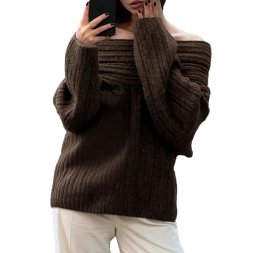 Women's Sexy Solid One Neck Ribbed Off Shoulder Long Sleeve