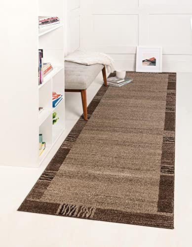 Image of Unique Loom Del Mar Collection Area Rug - Sarah (2' x 8' Runner, Dark Beige /Brown)