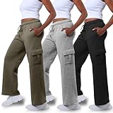 Common Stitch 3 Pack Sweatpants Women, Wide Leg Cargo Womens Sweatpants, Wide Leg Pants with Pockets (Available in Plus)