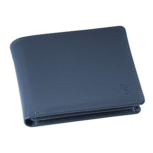 VON HEESEN Geldbeutel Männer mit RFID-Schutz - Made in Europe - 13 Fächer - Leder Geldbörse für Damen & Herren - Portemonnaie Portmonaise Brieftasche Portmonnaie Wallet Portmonee (Blau)