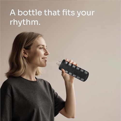 purifyou 40oz / 32oz / 22oz / 12oz Borosilicate Glass Water Bottle with Time & Volume Markers, Silicone Sleeve, Stainless Steel Lid | Reusable Glass Bottle for Water & Juice (12oz JetBlack)