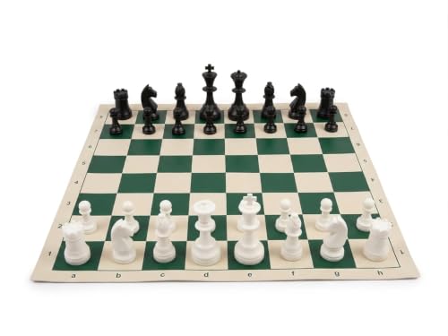 Image of PALM ROYAL HANDICRAFTS 17x17 inches Portable Travel Chess Set - Roll-Up Vinyl Board with Staunton Chessmen and Zippered Carrying Case - Perfect for Tournaments, Schools, and Outdoor Play.