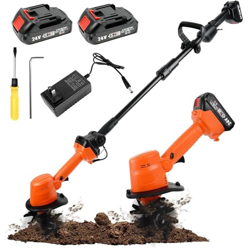 WUDLEP Electric Garden Rotavator, Cordless Tiller Cultivator with 2 X 1500mah Battery and Charger, 10cm Tilling Width and 10cm Working Depth, Lightweight Soil Tiller for Soil Cultivation