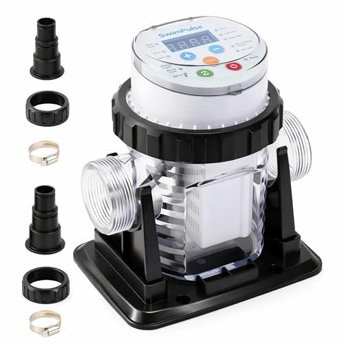 Clear Saltwater Chlorinator System for Above Ground Pools up to 15,000 Gallons,Salt Chlorine Generator Built-in Timer Salt Salinity Detection with Adapter,Self-Cleaning Saltwater Pool System