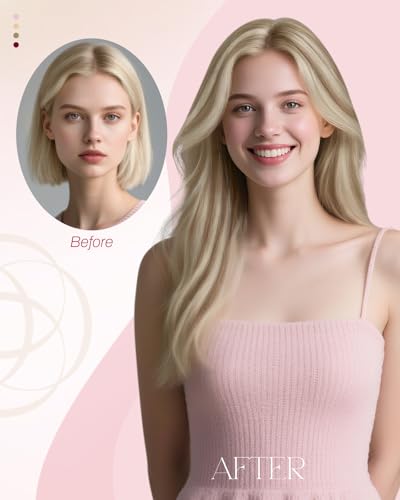 Image of Moresoo Nano Hair Extensions Human Hair, Beige Platinum Blonde, 20 Inch | 50g 50 strands, no-glue ring installation, human hair can be curled or straightened for casual and date-night looks