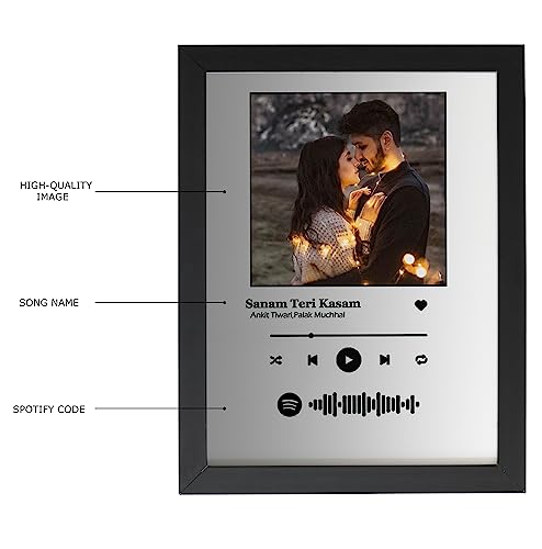 Image of wood Spotify Wall Mount Rectangular Photo Frame Personalized Picture Music Frame Anniversary For Gift | Scannable Spotify Song Qr Code Frame With Your Photo, Grey & White - 5X7 Inch