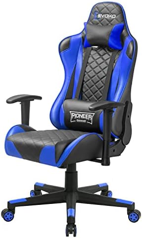 Devoko Gaming Chair Racing Style High Back Computer Chair with Adjustable Armrests Ergonomic Office Chair Executive Swivel Task Chair with Headrest and Lumbar Support (Blue)