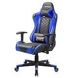 Devoko Racing Style Gaming Chair Height Adjustable Swivel PC Computer Chair with Headrest and Lumbar Support Leather Reclining Executive Office Chair (Blue)