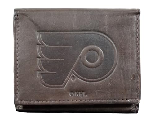 Rico Philadelphia Flyers NHL Distressed Look Embossed Logo Dark Brown Leather Trifold Wallet