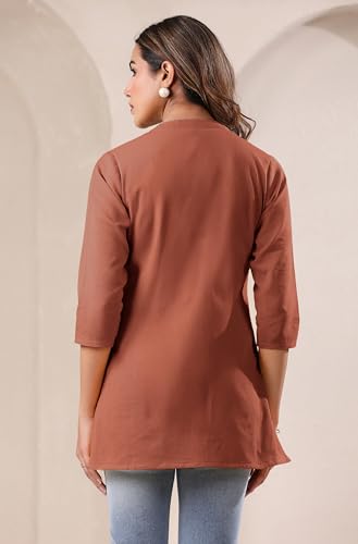 Image of Janasya Women's Light Blue Linen Cotton Solid A-line Top