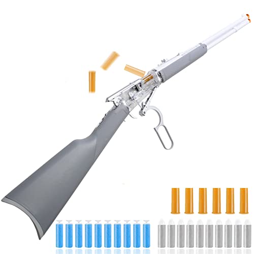 Foam Dart Blaster with Shell Ejection Soft Foam Blaster 38inch Toy Blaster with 6pcs Shells,20pcs Soft Foam Darts for Kids Teens Outdoor Games (Gray)