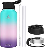 Stainless Steel Water Bottle with Straw Lid, Aikico Vacuum Insulated Sports Water Bottle, Wide Mouth Thermos Mug with...