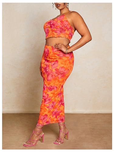 MakeMeChic Women's Plus Size Casual Allover Floral Print Bodycon High Waist Boho Pencil Midi Long Skirts3