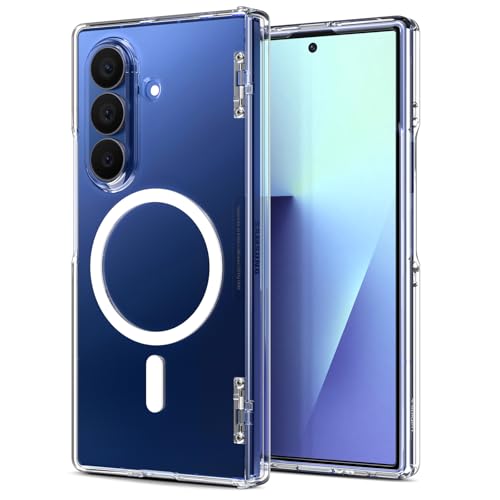 Spigen for Galaxy Z Fold 7 Case, Ultra Hybrid Pro MagFit [Anti-Yellowing] [Fast Wireless Charging/Hinge Protection] - Clear White