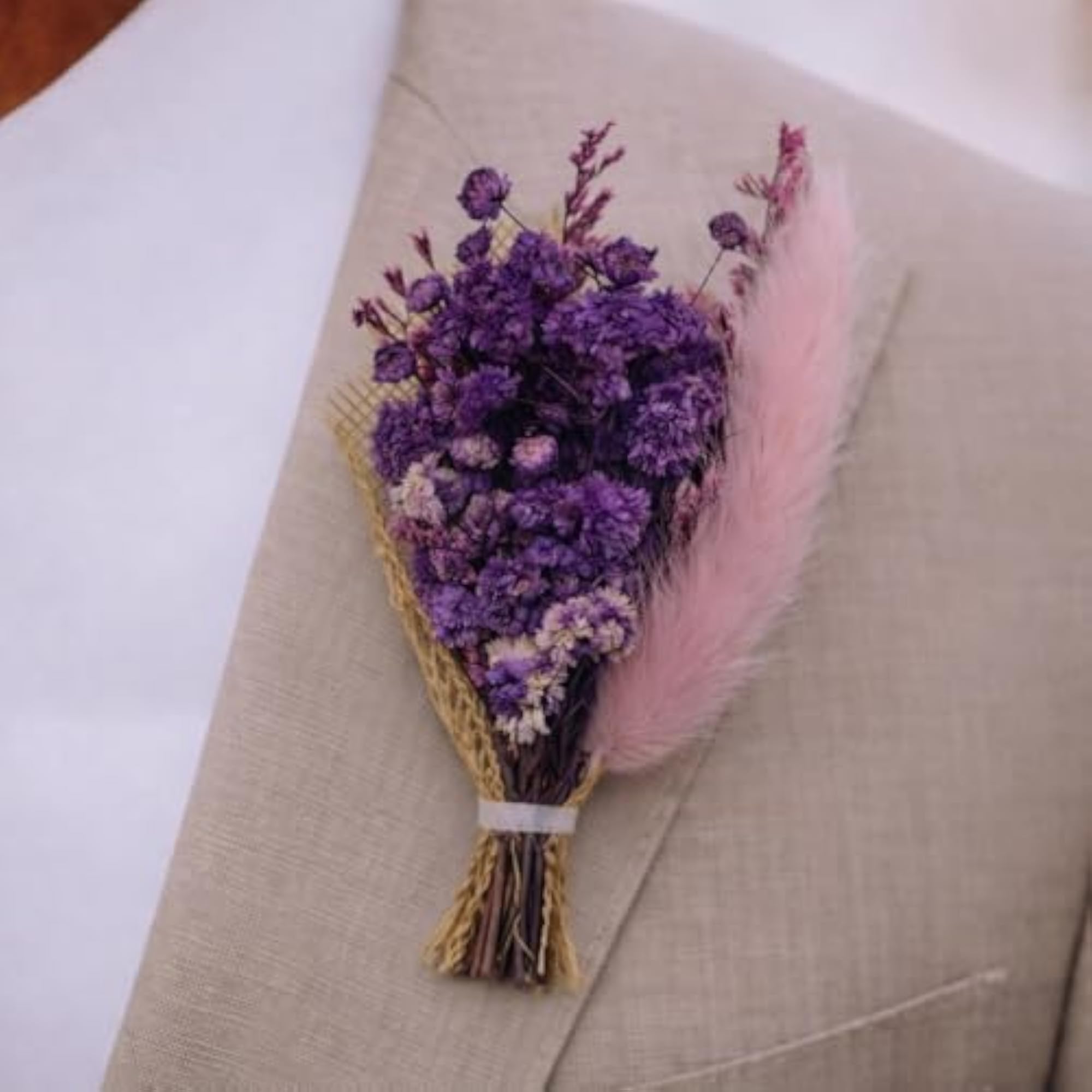 Purple & Pink Artificial Flower Boutonniere, Floral Lapel Pin