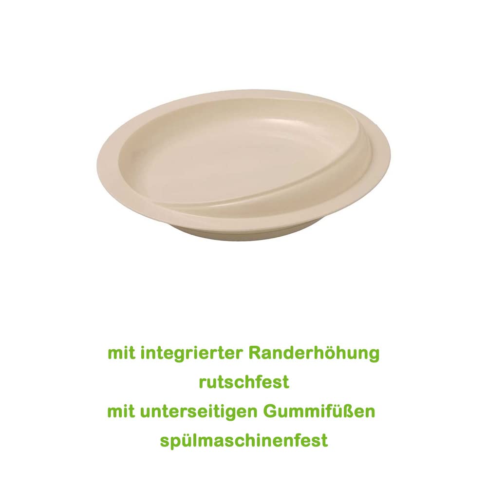 1 assiette Behrend avec rebord surélevé, assiette d'aide à la nourriture, pieds en caoutchouc antidérapants, plastique ABS.