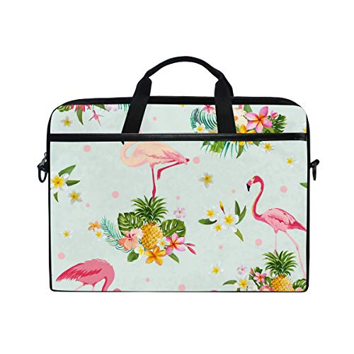 Maletín para portátil de 14 a 15.4 pulgadas, funda bandolera tropical con flamencos y flores