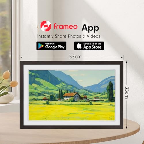 Image of FRAMEO Digital Picture Frame Touch Screen 32GB Storage WiFi Smart 21.5 inch Photo Frame, FHD IPS Auto-Rotate, Attach Wall mounting Bracket Share Photos or Videos Instantly via Frameo APP