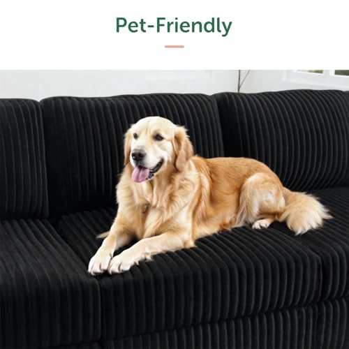 HONBAY Corduroy Modular Sectional Couch with Storage L-Shaped Sectional Couches for Living Room 6 Seater Modular Sectional Sofa, Black - Image 6