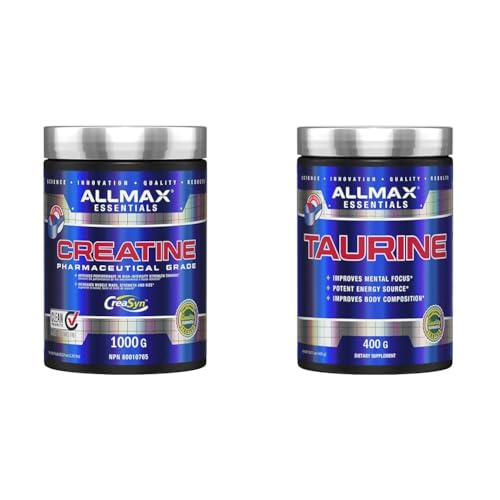 ALLLMAX Creatine 1000 Gram, 1000 gram & 100% pharmaceutical grade maximum strength + absorption Taurine, 400g