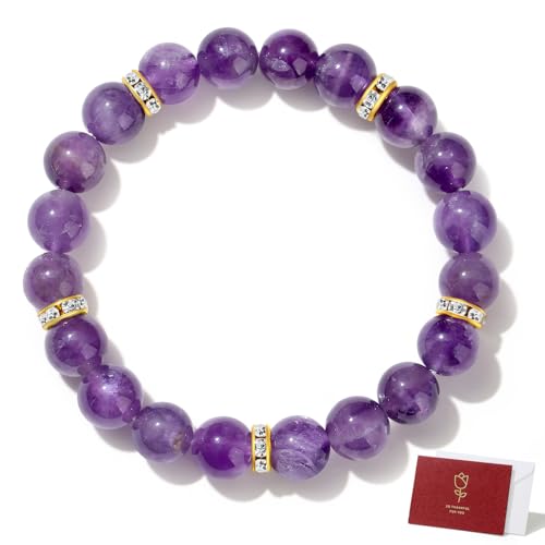 AWARDSEN Améthyste Bracelet Pierre Naturelle Femme 10mm Violet Pierre Precieuse Bracelet Perle Bijoux Cadeau Femme