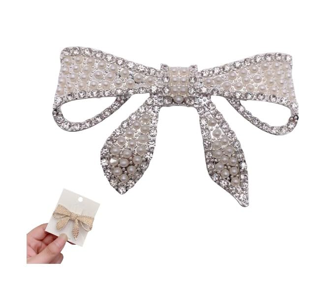 Pinzas para el cabello con moño plateado, perlas y strass brillantes para mujeres y niñas miniatura 1