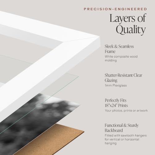 Image of Americanflat 18x24 Poster Frame in White - Composite Wood with Polished Plexiglass - Horizontal and Vertical Formats for Wall with Included Hanging Hardware