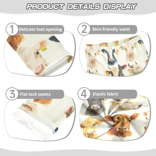 KLL Cows Seamless Hand Drawn Watercolor Toddler Girls Cotton Leggings Casual High Waisted Pants Running3