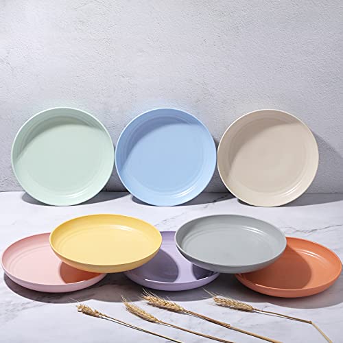 8 Pieces Wheat Straw Deep Dinner Plates Reusable Lightweight Straw Plates Dishwasher And Microwave Safe Dinner Plates Unbreakable Sturdy Dessert Plates For Toddlers Kids Adults (8 Inch) #TOP1