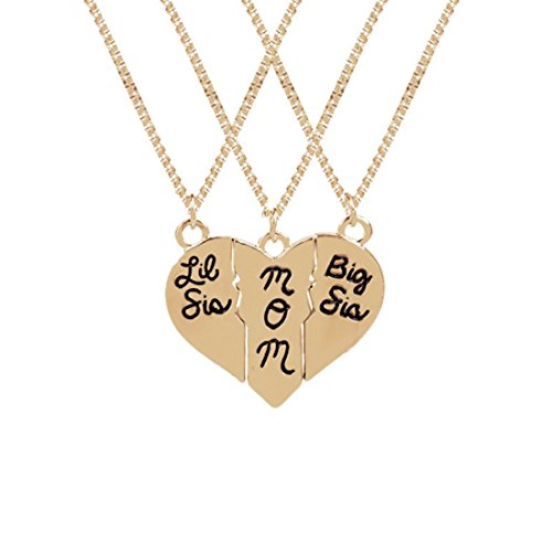 Hanigbibi Big Sis, Mom, Lil Sis 3 Piece Necklace Set, Three Split Heart Necklace Set, Mothers Day, Mother Daughter Jewelry Hanigbibi Big Sis, Mom, Lil Sis 3 Piece Necklace Set, Three Split Heart Necklace Set, Mothers Day, Mother Daughter Jewelry